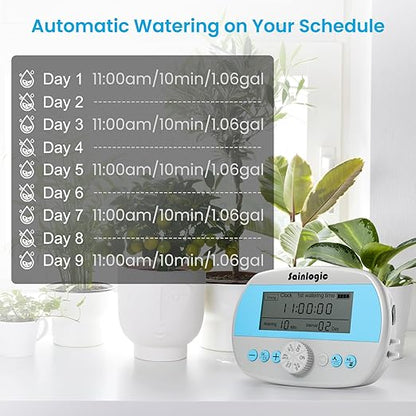 Sainlogic Automatic Plant Waterer for 15 Potted Plants, Smart Self Watering System with Humidity Monitor Display，Deep Root Irrigation, IP64 Programmable Timer for Vacation, Travel, Indoor Garden