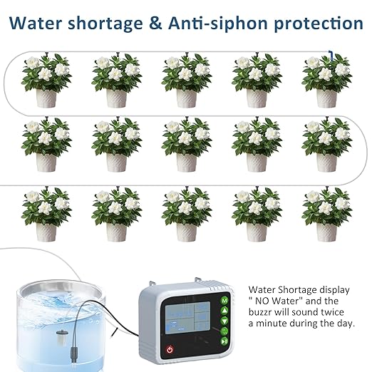 SoulBay Automatic Indoor Drip Irrigation Kit, Programmable Water Timer LCD Display, Self Watering System for 15 Potted Plants, USB Rechargeable