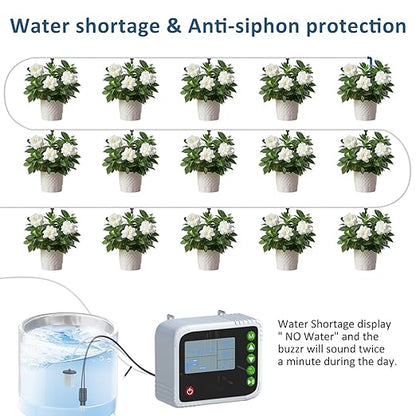 SoulBay Automatic Indoor Drip Irrigation Kit, Programmable Water Timer LCD Display, Self Watering System for 15 Potted Plants, USB Rechargeable