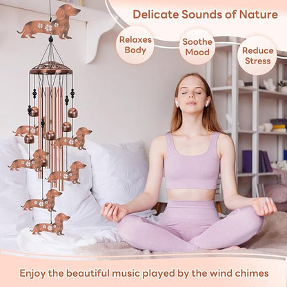 Dachshund Dog Wind Chimes for Outside, Dachshund Gifts for Women, Memorial Dog Wind Chime, Large Dachshund Decor for Dog Lovers, 40" Outdoor Garden Decor for Lawn, Porch, Patio, Yard