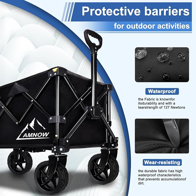 Collapsible Wagon Cart with Wheels Foldable, Folding Wagons Carts with Silent Universal Wheels, Large Grocery Cart On Wheels, Heavy Duty Utility Wagon for Shopping Beach Sports Fishing Camping, 150L