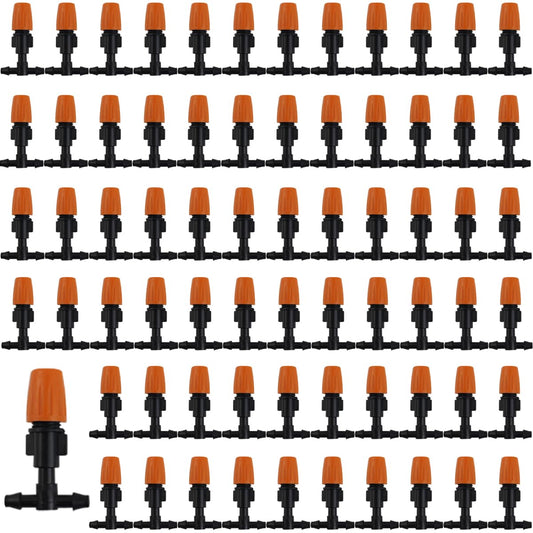 GXXMEI 124PCS/Set Irrigation Dripper Adjustable Drip Irrigation Sprinkler with 1/4 Inch Irrigation Tee Drip Irrigation Kit for Misting Watering Plant Cooling System(62 Pairs)