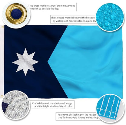 XIFAN Premium New Minnesota State Flag 3x5 ft Outdoor, Double Sided Embroidered Image, Heavy Duty 210D Nylon MN Flags, the Strongest Longest Lasting for Outside with Sewn Stripes/Brass Grommets