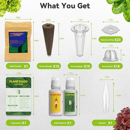 inbloom 18-Pod Salad Greens Seed Pod Kit for AeroGarden, Ahopegarden, Gardencube Hydroponic Garden with Spinach, Buttercrunch, Paris & American Lettuce, Swiss Chard, Wild Cabbag – Mothers Day Gift