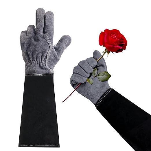 HLDD HANDLADNY Long Gardening Gloves, Cowhide Leather, Thorn Proof & Breathable for Rose Pruning & Yard Work (Men & Women)