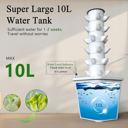 Hydroponics Growing System, 30-Plant Indoor Hydroponic Tower with Pump System, Plants Germination Kit, Smart Aeroponic Herb Garden, Vertical Hydroponic System for Gardening Lover (No Seed)
