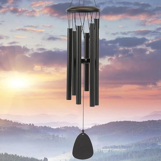 Aluminium Wind Chimes 26 Inches to Create a Zen Atmosphere Suitable for Outdoor, Garden, Patio Decoration. Classic Black Wind Chimes with Wind Catcher Suitable as A Gift for Unisex