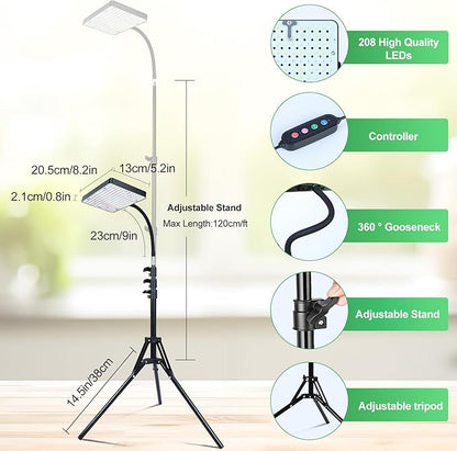 25W Grow Lights for Indoor Plants, Seed Starting, Bonsai with Stand and Timer Auto On/Off, 2500 Lumen Enough Bright Like A Small Sun for Your Jungle, Daisy Chain Function, 40"-64" Height Adjustable
