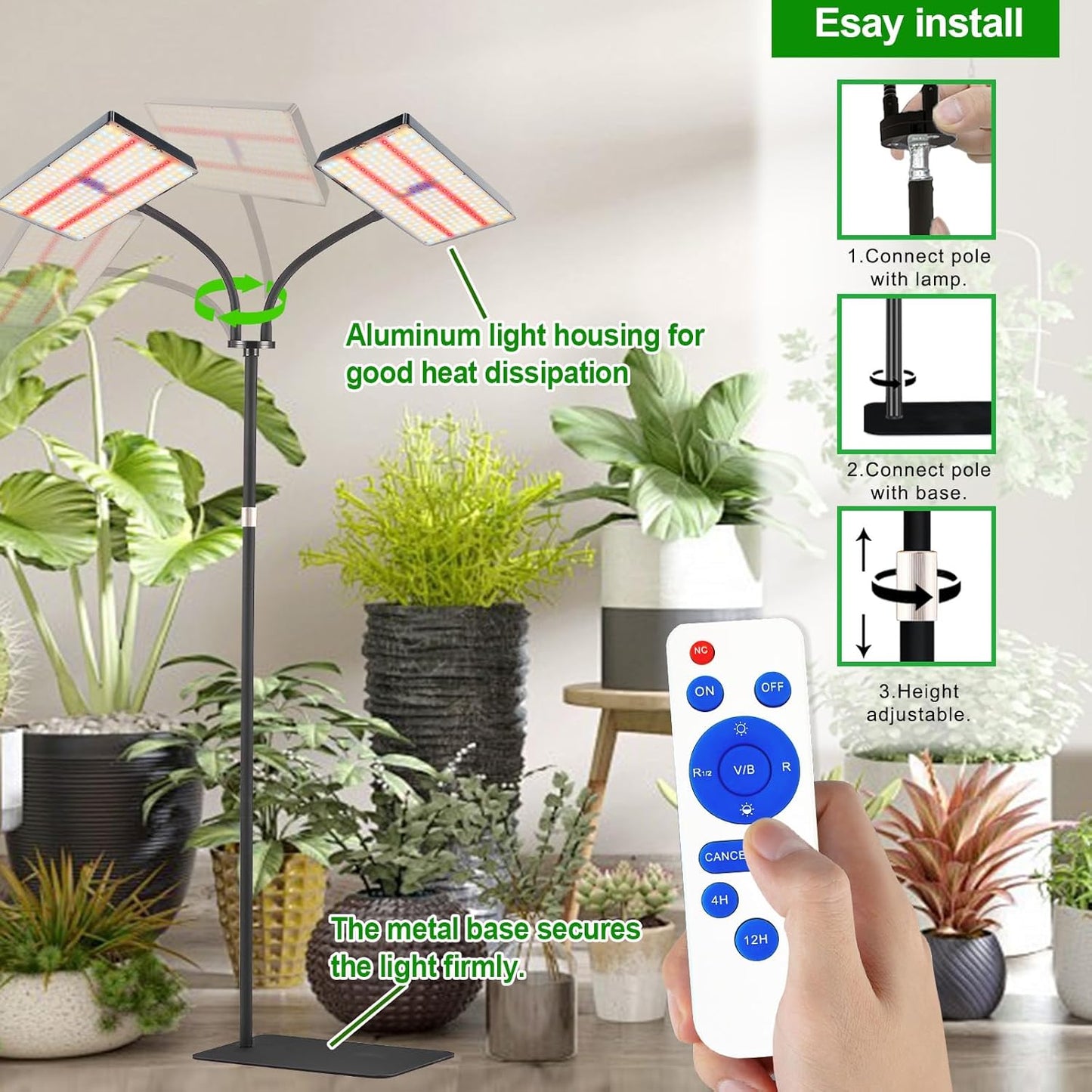 yadoker Grow Light for Indoor Plants,572 LEDs Full Spectrum Standing Plant Grow Light with 4/8/12H Timer,10-Level Brightness, 51" Adjustable,Flow Grow Lamp for Tall Large Indoor Plants