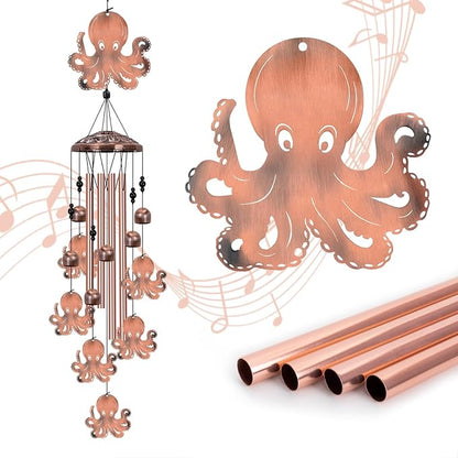 Octopus Wind Chimes for Outside, Large Octopus Gifts for Women, Marine Animal Wind Chime, Metal Octopus Decor, 40" Outdoor Garden Decor for Lawn, Porch, Patio, Yard