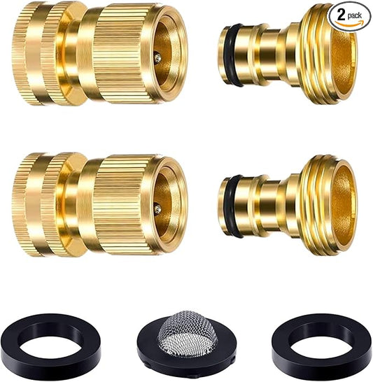 Garden Hose Quick Connect: 3/4 Inch GHT Brass Quick Connector Garden Hose Fittings - 2 Sets Leak-Free Male & Female Water Hose Adapter for RV/Spigot