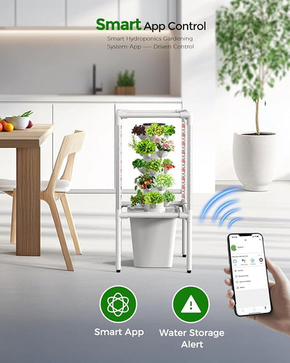 SJZX Hydroponics Growing System, Hydroponic Tower with Full-Spectrum Grow Lights, 5 Tiers Indoor Outdoor Garden Planter, Vertical Home Gardening Germination Kits for Vegetables, Fruits, Herb (25 Pods)