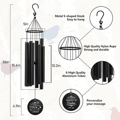 Personalized 36" Memorial Wind Chimes, Bereavement Gift to Honor a Loved One's Remembrance, Sympathy Gift for Loss of Mother Father Husband, for Outdoor Garden