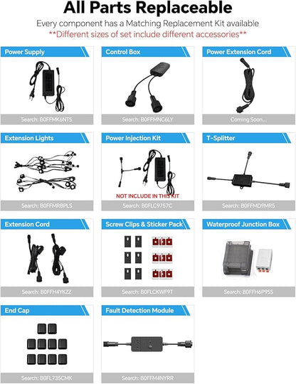 ASAHOM Permanent Outdoor Light Pro S108B, 100FT with 72 RGBCW 70lm LED, WLED Integration, AI Lighting, 30000 Lighting Effect Combination, IP67 Waterproof for Halloween Christmas and Daily Decor, Black