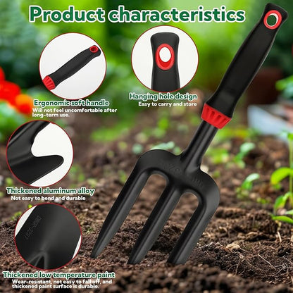 10 Pack Garden Tool Set - Carbon Steel Heavy Duty Gardening Set with Non-Slip Handles & Carry Bag Garden Hand Tools Gift for Women and Men