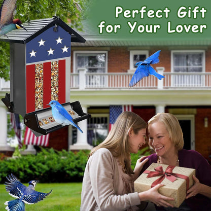 Squirrel Proof Bird Feeder,6Lbs Hanging Bird Seed Feeders for Outdoors, Large Capacity Metal Weight-Activated Perches Wild Birdfeeder for Blue Jay, Cardinal, Outside (Grey)