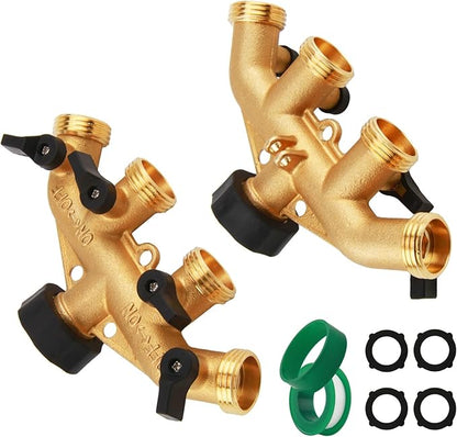 4 Way Hose Splitter Garden Hose Connector, 3/4" Hose Connector with 4 Valves, Hose Bib Splitter Outdoor Faucet Splitter for Efficient Water Distribution and Control
