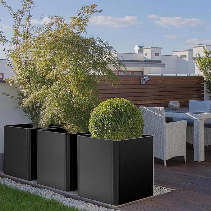 Large Metal Square Planter 26" L x 26" W x 26" H,Steel Planters for Outdoor Plants,Cube Planters for Outdoor Porch,Patio,Garden