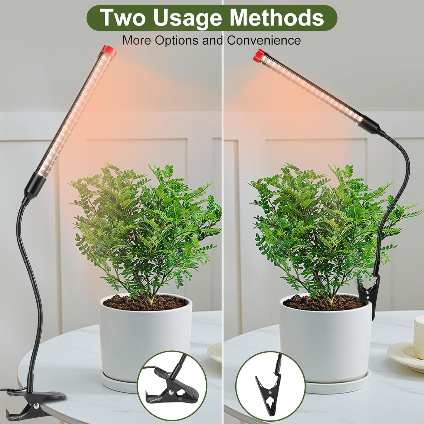 3-Pack Clip Grow Lights for Indoor Plants with Timer 4,8,12 Hr, 9W Power Home Plug, FECiDA 2025 Brightest Mini LED Grow Light for Bonsai, Pot Plants, Small Full Spectrum Plant Growing Lamps
