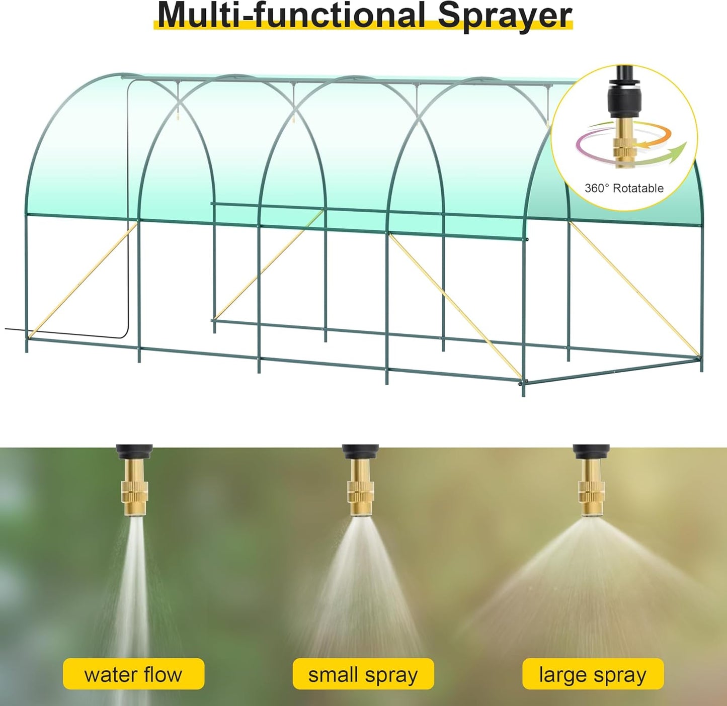Greenhouse, 15’x7’x7’ Upgraded Walk-in Greenhouse with Spraying System, Heavy Duty Tunnel Green House with 6 Ventilated Mesh Windows & Zippered Roll-up Door, Large Plant Garden Hot House Outdoor