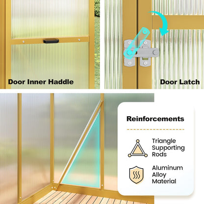 KING BIRD Greenhouse for Outdoors, 4x6 FT Polycarbonate Walk-in Green House, Quick-Setup Aluminum Frame UV Resistant Panel for Outside Garden Backyard W/ Lockable Screen Door, Vent, Wood-Like