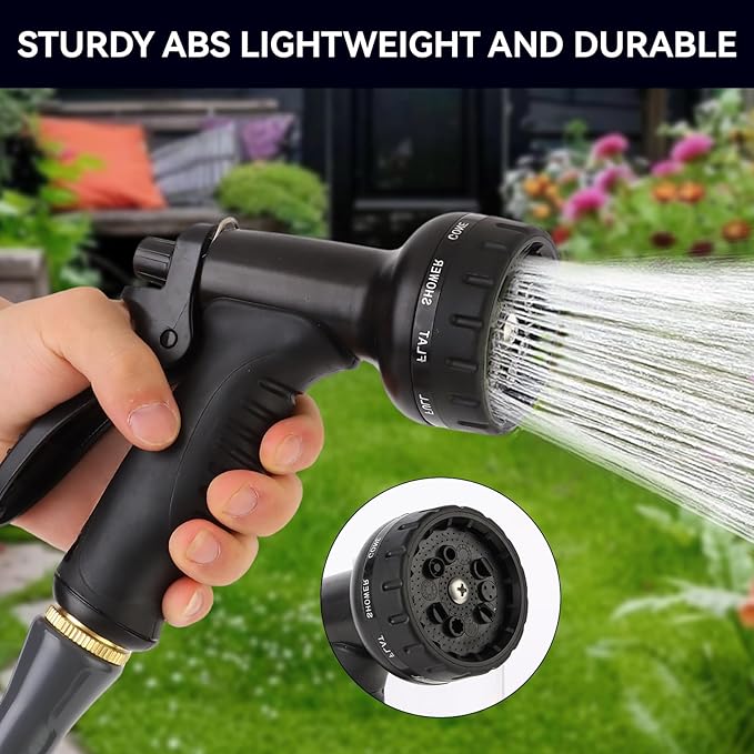 Garden Water Hose Nozzle ABS Water Spray Nozzle with 10 Spray Modes Suitable for Watering Plants, Iawns and Gardens, Car Washing, Cleaning, Showering Pets and Outdoor Fun, Black