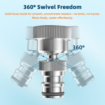 Hibbent Swivel Garden Hose Quick Connector, 360° Rotatable Faucet Hose Quick Connect Fitting, Solid Brass 3/4 Inch GHT Thread, Female and Male Adapter (2 Sets)