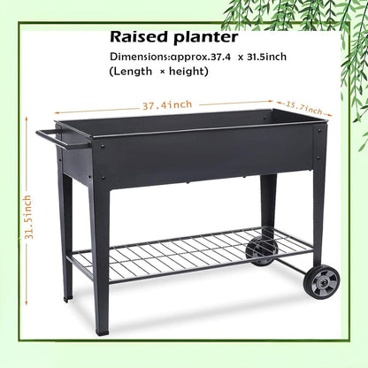 Raised Planter Box with Legs Outdoor Elevated Garden Bed On Wheels for Vegetables Flower Herb Patio