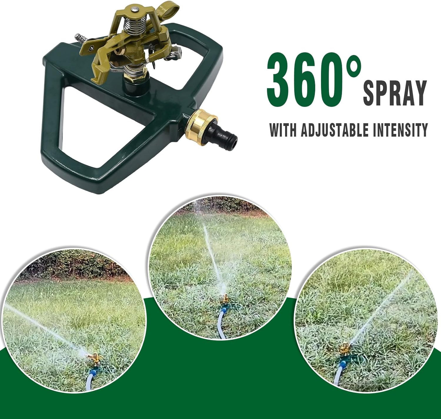 Metal Pulsating Impact Lawn Sprinkler w/Metal Base, Adjustable Heavy Duty Circular Zinc Impulse Water Sprinkler for Lawn Yard and Large Area, Water Coverage up to 5,800 Sq. ft