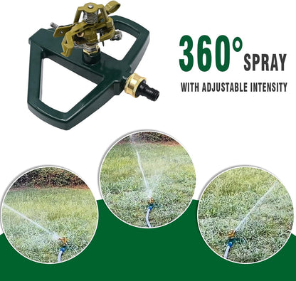 Metal Pulsating Impact Lawn Sprinkler w/Metal Base, Adjustable Heavy Duty Circular Zinc Impulse Water Sprinkler for Lawn Yard and Large Area, Water Coverage up to 5,800 Sq. ft