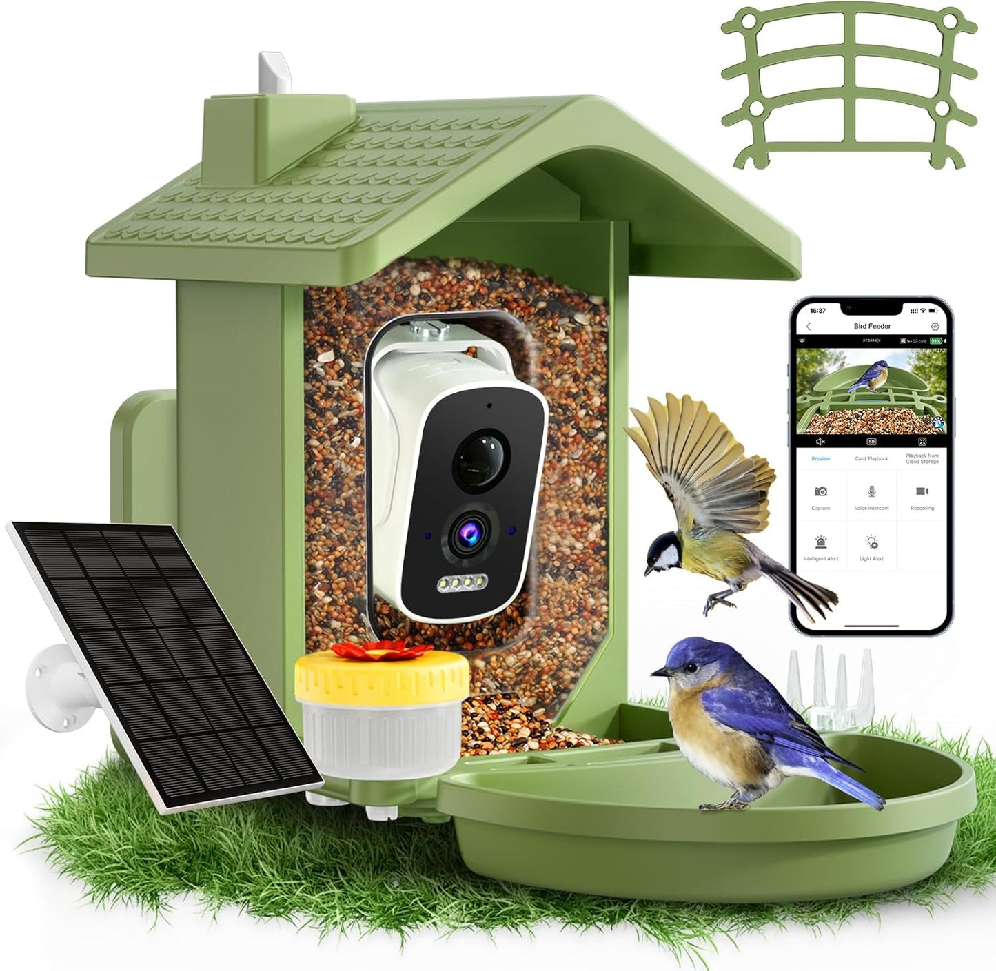 Smart Bird Feeder with Camera Solar Powered, AI Birds Species Identification, 2.5k HD Video Bird House with Camera for Outside, Weatherproof Design Ideal Gifts for Bird Lovers, Green