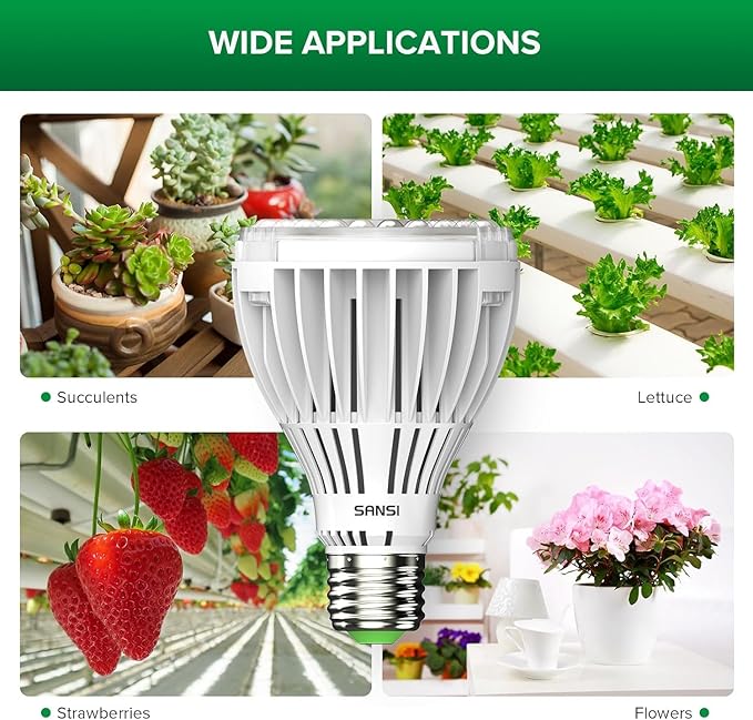 SANSI 250W Equivalent LED Grow Light Bulb, PAR25 30W 5000K+660nm Full Spectrum Grow Bulb for Indoor Plants, 25,000 Hours Lifespan Plant Lights with E26 Base