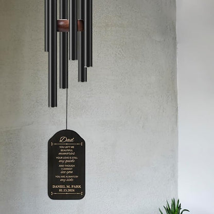 Memorial Wind Chime Personalized with Name & Date, in Loving Memory - Sympathy Gifts - Keepsake Loss of Beloved One - Listen to The Wind and Think of Me Wind Chime - Black