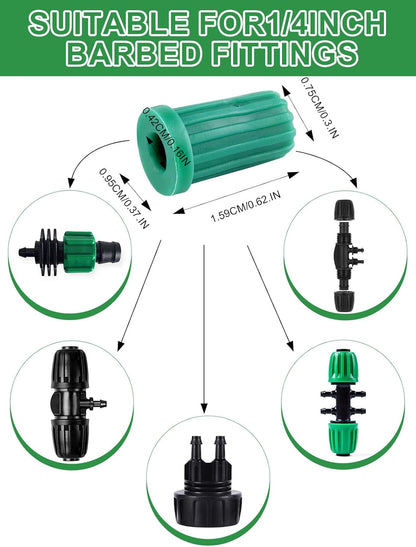 Kalolary 20PCS Barbed Tee 1/2" to 1/4" Drip Irrigation Fittings, Anti-Drop Barbed Hose Parts Connectors for 12mm/16mm to 4mm/7mm Drip Systems 6 Way Adapter（Green）