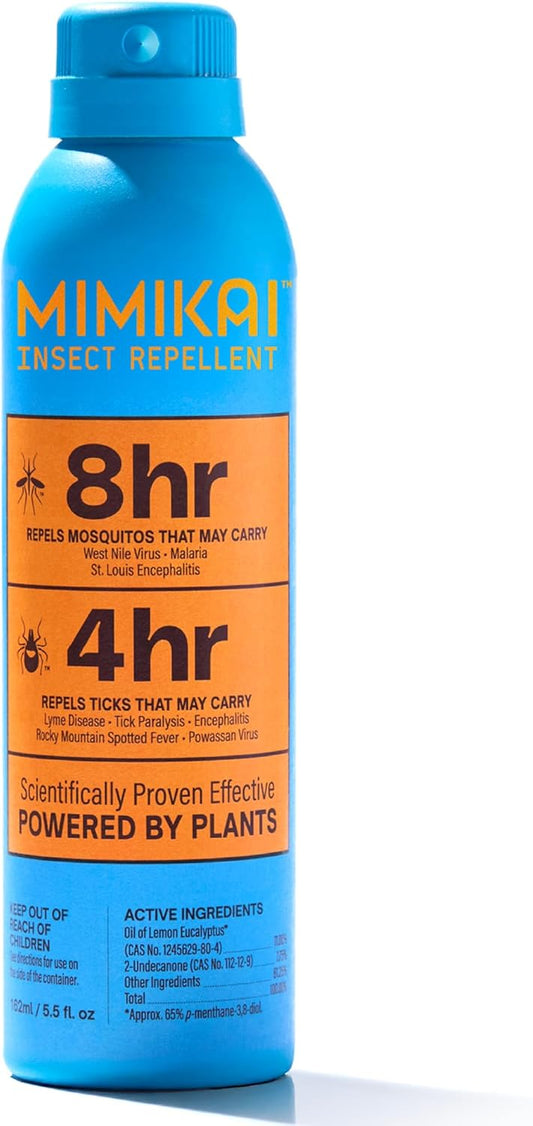 Mimikai Mosquito and Tick Repellent Spray, DEET-Free for Skin and Outdoor Use, Non-Toxic, Plant-Powered Skincare, 5.5oz