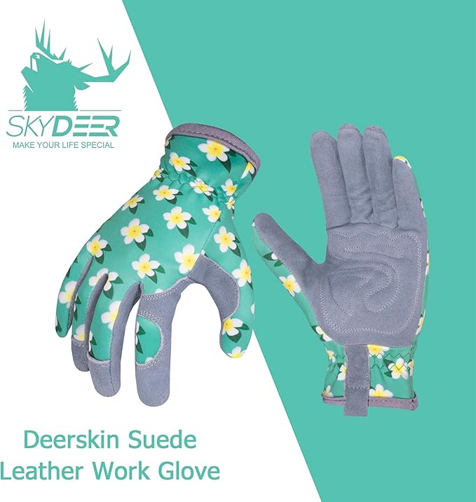 SKYDEER Premium Genuine Deerskin Suede Women's Gardening Gloves, Ultra-Soft Padded, Comfort Fit for Work (SD6611/L)