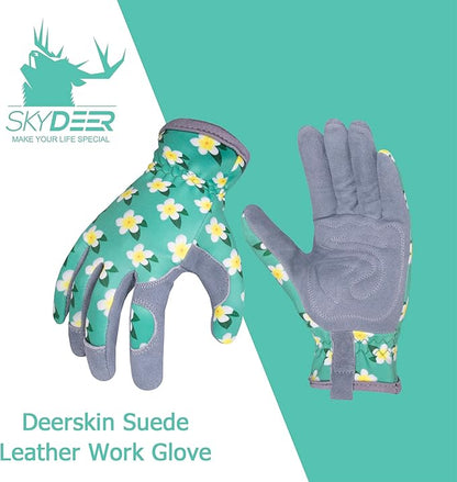 SKYDEER Premium Genuine Deerskin Suede Women's Gardening Gloves, Ultra-Soft Padded, Comfort Fit for Work (SD6611/L)