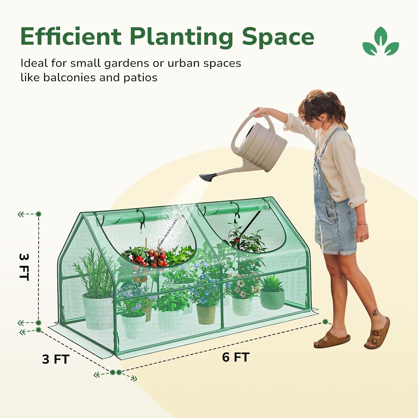 GreatBuddy Portable Mini Greenhouse, 3×3×6Ft, High-Density PE Plant Cover with 2 Roll-up Zipper Windows, Perfect for Indoor Outdoor Plant Growing
