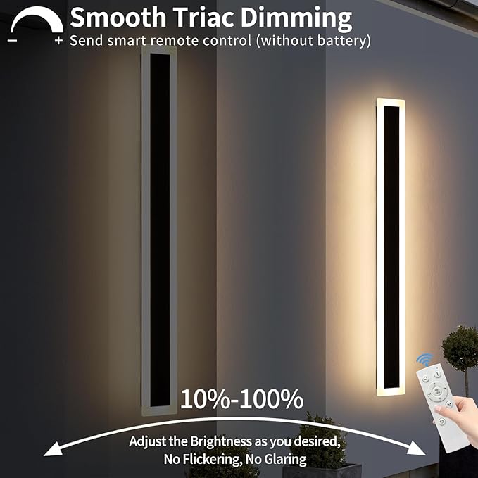 Upgrade Widened 2 Pack 57inch Long Modern Outdoor Wall Light, Dimmable 3000K-6000K, IP65 Waterproof Exterior Wall Sconces, 50W, Black LED Wall Mount Light for Home, Yard, Garden with Remote Control