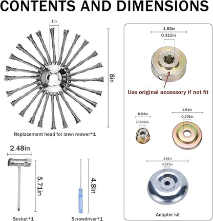Steel Wire Grass Trimmer Head, Indestructible Weed Eater Head, for High-Power Lithium-Ion and Gasoline Weed Cutters, with Adapter, Wire Weed Trimmer Head for Moss Grass Rust Removal(High Power 8In A)