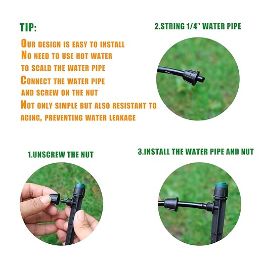 Anti-Drop Drip Irrigation Emitters Sprayers for 1/4" Tubing, with Lock Barbed Adjustable 360 Degree Water Flow Drippers Sprayer for Garden Watering System. (100pcs-360 Degree Sprayer)