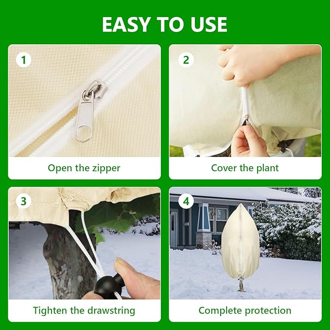 Plant Covers Freeze Protection, 4 Pack Round Frost Blankets for Outdoor Plants (71"x48") – Winter Plant Covers, 2.4oz/yd² Frost Cloth Plant Protection for Trees, Shrubs & Potted Plants