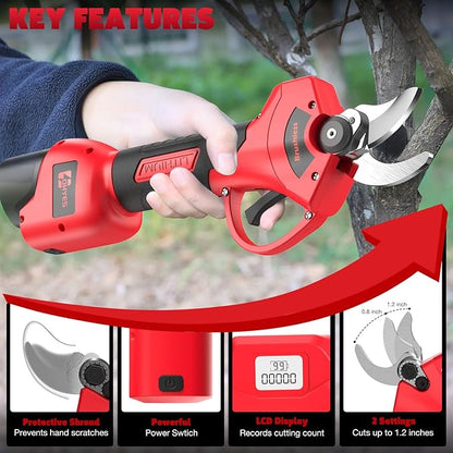 Pruning Shears Max 1.2IN Cutting Diameter Fit for Milwaukee 12V Battery Packs with LCD Display SK-7 Blade For Garden Tree Pruning(Battery not included)