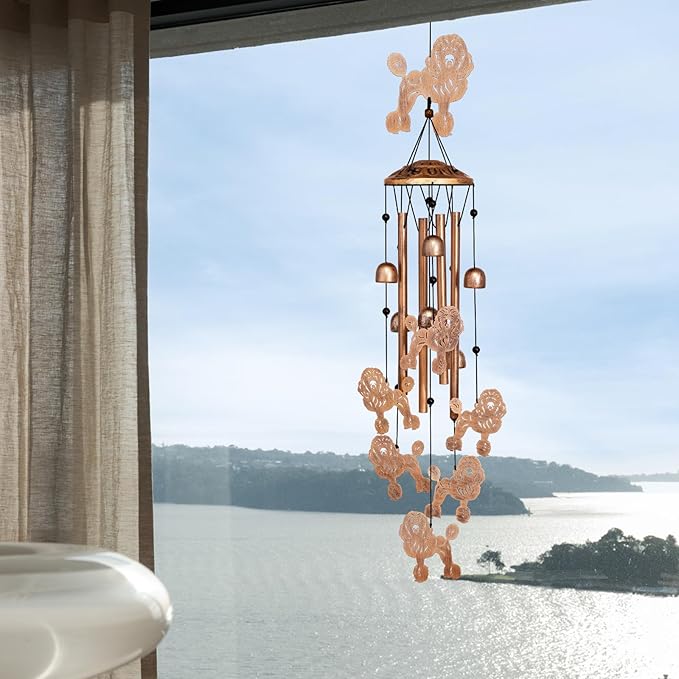 Poodle Wind Chimes for Outside, Metal Windchimes Outdoors, Poodle Gifts for Women/Men, Memorial/Birthday Gifts, Garden Decor for Outside, Patio or Yard, Durable Chimes for Outdoors