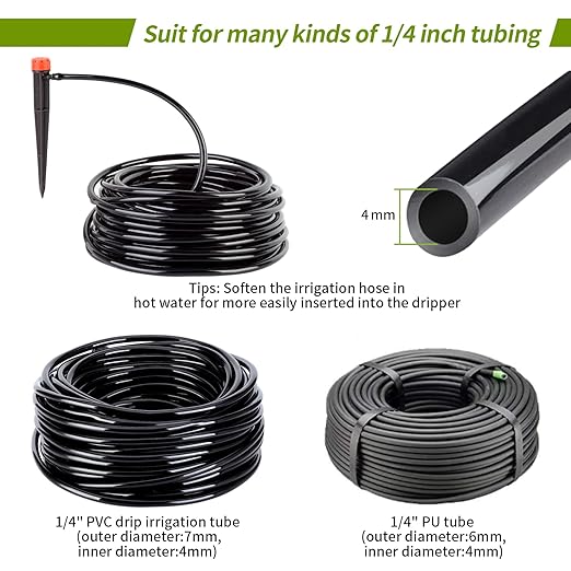 50 pcs Drip Irrigation Emitters Drip Emitters for 1/4" Drip Irrigation Tubing Adjustable 360 Degree Water Flow Irrigation Drip Heads Drip Irrigation Spray Emitters for Flower Plant Watering System