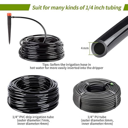 Drippers for Drip Irrigation,100 pcs Drip Emitters for 1/4 inch Drip Tubing Adjustable 360 Degree Water Flow Drip Irrigation Emitters Irrigation Drip Emitters for Flower Plant Watering System