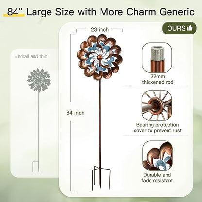 Wind Spinners for Yard and Garden Large, 84 Inch Wind Spinners Outdoor Metal, Wind Sculptures & Spinners Birthday Gifts for Family or Friends(Classical Flower)