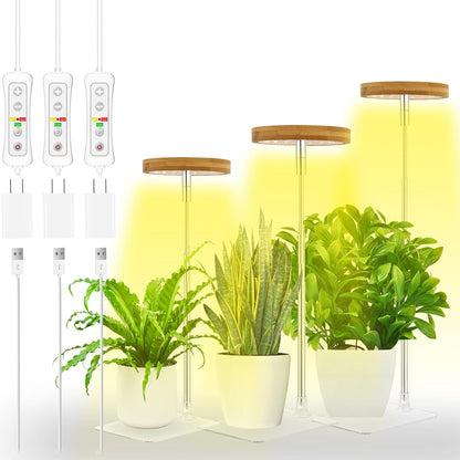 yadoker Halo Plant Grow Light,LED Growing Light Full Spectrum for Indoor Plants,Height Adjustable, Automatic Timer, 5V Low Safe Voltage,Idea for Small Plants(3 Pack)