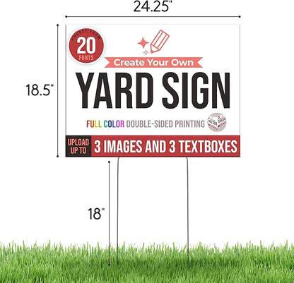 24x18" Double Sided Custom Yard Sign with Metal Stakes, Personalized Full Color Corrugated Yard Sign for Outdoors, Front and Back Custom Printed Personalized Lawn Signs 10 Pack (Design 3)