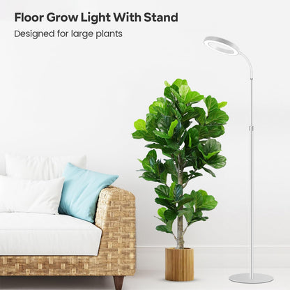 Garpsen Grow Light, Full Spectrum LED Plant Lights with Stand, 3 Color Modes Floor Grow Lamp with Timer 6/12/16H, 5 Dimmable Levels, 67'' Adjustable Height for Indoor Large Plants(White)